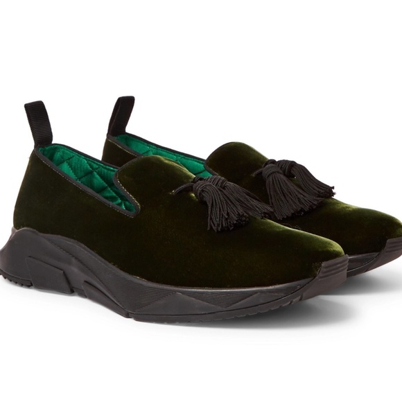 Tom Ford Turner Tasselled Velvet Green Sneakers Size 11 - Picture 1 of 16